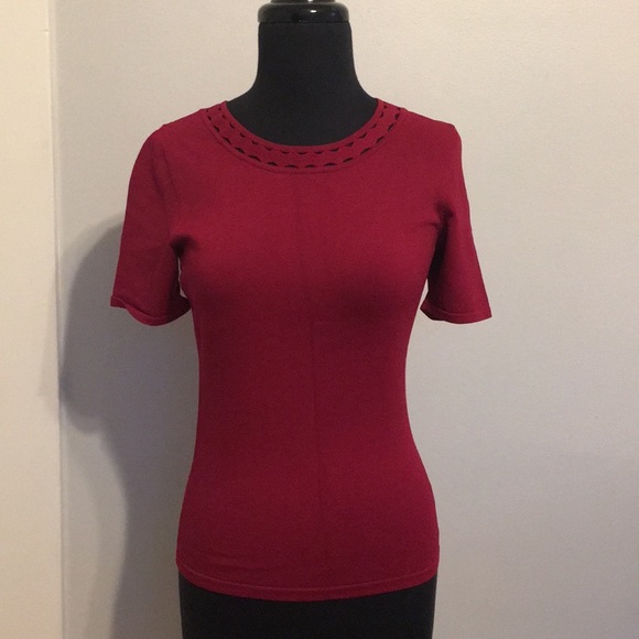 WHBM Cranberry Red Cutout-Detail Knit Top, XXSP - Picture 4 of 10